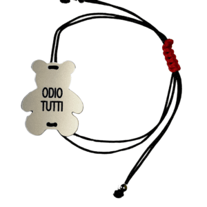 Alternative view of braccialetto ORSETTO: "ODIO TUTTI" argento - filo nero