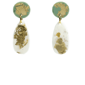 orecchini MANDORLE verde coccodrillo - bianco scaglie dorate