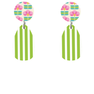orecchini mandorle fantasia: riga fiori rosa rosa verde - riga bianco e verde
