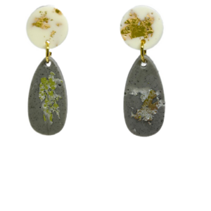 orecchini MANDORLE: bianco scaglie dorate e grigio melange scaglie argentate