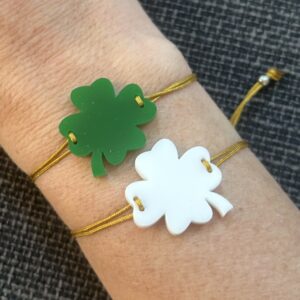 braccialetto QUADRIFOGLIO: bianco - filo oro