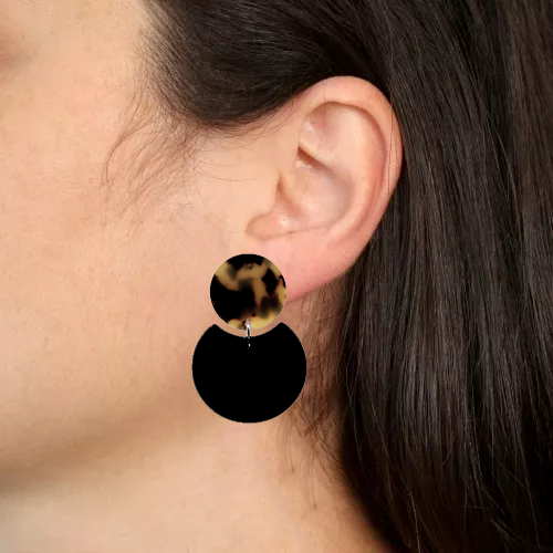 orecchini CERCHIO - nero e perno tartaruga marrone e nero - immagine 2