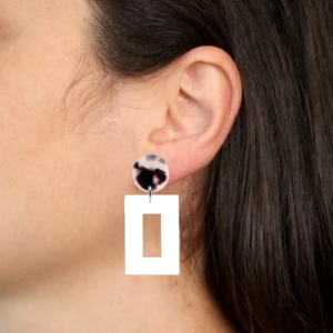 orecchini RETTANGOLO - bianco e perno tartaruga beige e nero