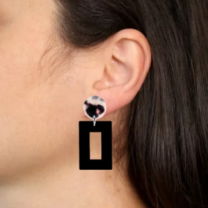 orecchini RETTANGOLO - nero e perno tartaruga beige e nero