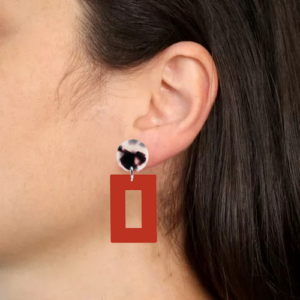 orecchini RETTANGOLO - rosso e perno tartaruga beige e nero