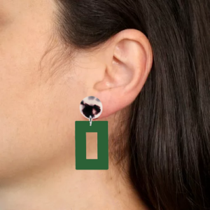 orecchini RETTANGOLO - verde e perno tartaruga beige e nero