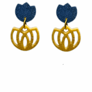 orecchini FIORE DI LOTO mini: blu mélange e giallo banana mélange