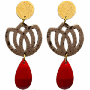 orecchini FIORE DI LOTO: senape light - mocha mousse - rosso