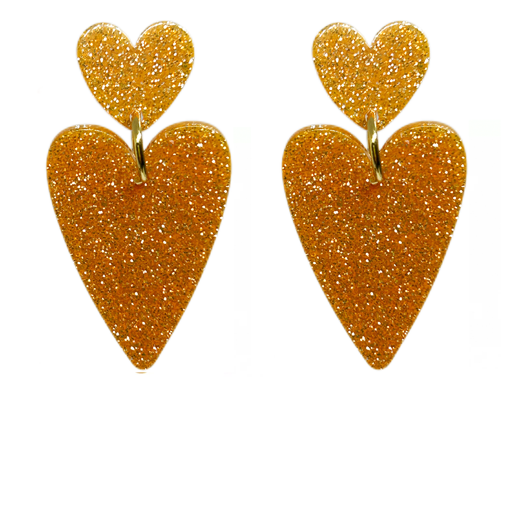 orecchini CUORE: glitter arancione