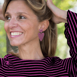 Alternative view of orecchini CUORE: glitter fucsia