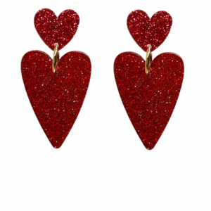 orecchini CUORE: glitter rosso cardinale