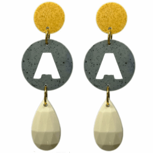 orecchini LETTERA A: giallo senape - grigio chiaro - bianco avorio