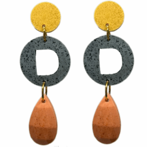 orecchini LETTERA D: giallo senape - grigio - arancione light