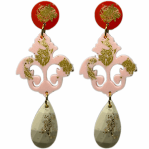 orecchini BAROCCO: rosso - rosa- bianco avorio scaglie dorate