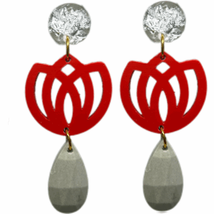 orecchini FIORE DI LOTO: trasparente scaglie argentate - rosso - grigio