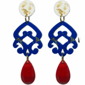 orecchini MEDUSA: bianco e blu cina scgalie dorate e rosso