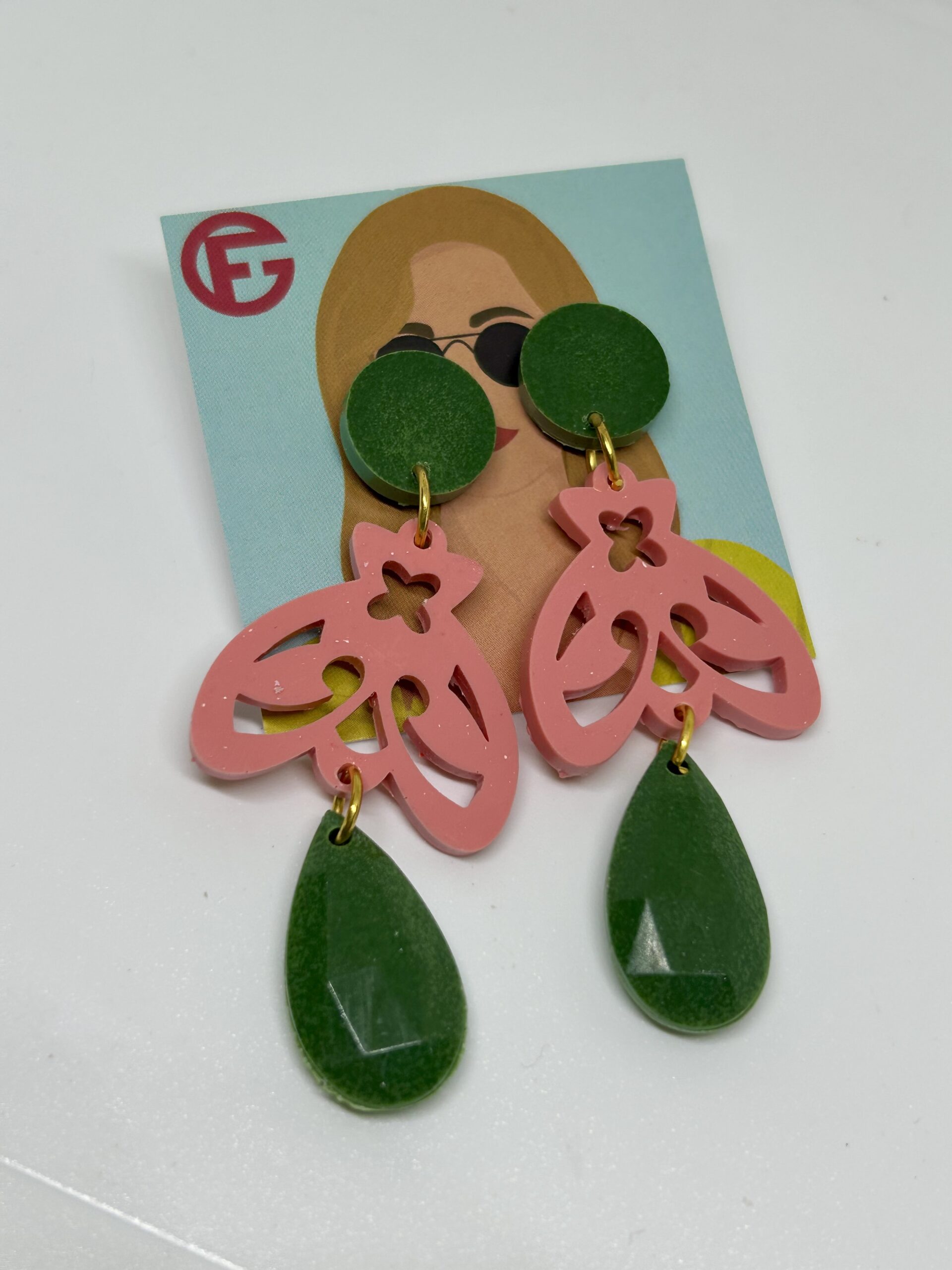 orecchini APINA : verde intenso melange - rosa corallo - verde intenso melange