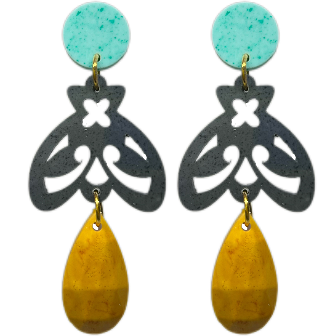 orecchini APINA : acquamarina - grigio scuro melange - giallo curry