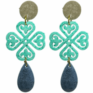 orecchini cuorifoglio : beige melange - acquamarina - blu light melange