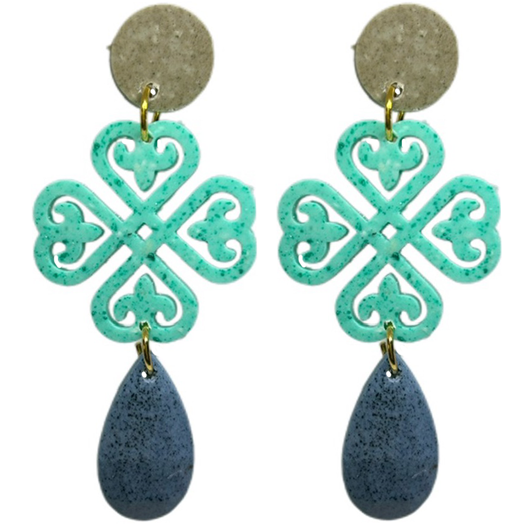 orecchini cuorifoglio : beige melange - acquamarina - blu light melange