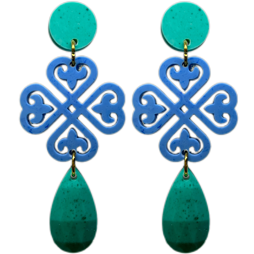 orecchini cuorifoglio : acquamarina melange - azzurro jeans pervinca - acquamarina