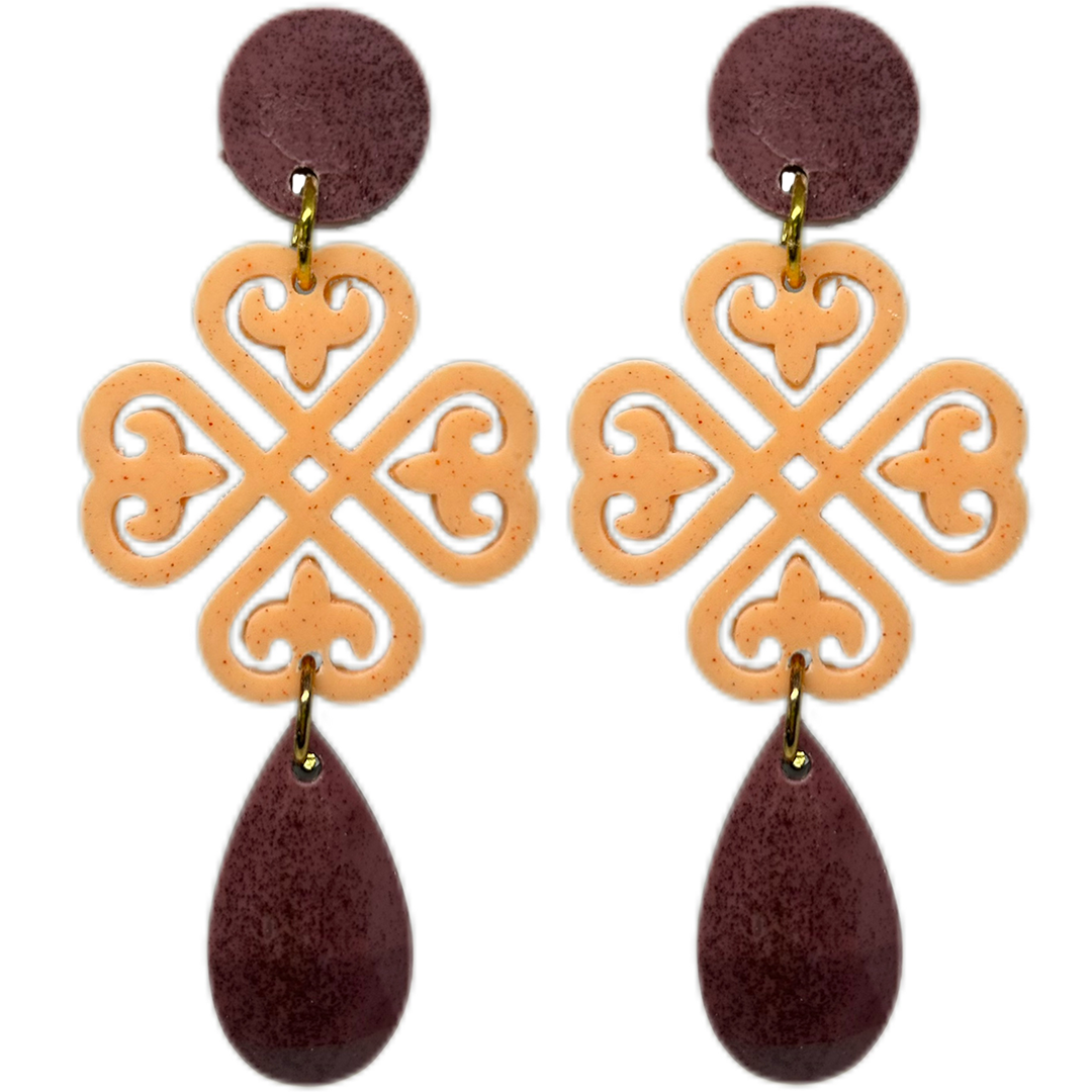 orecchini cuorifoglia : bordeaux - arancio light - bordeaux