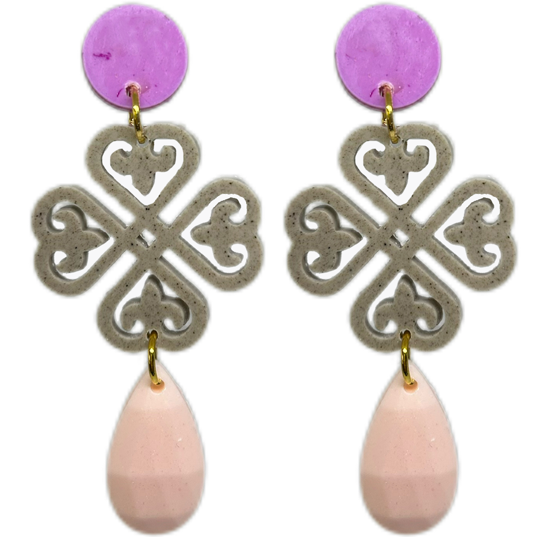 orecchini cuorifoglio : ciclamino - beige - rosa baby light