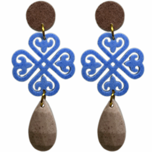 orecchini cuorifoglio : cioccolato - azzurro jeans pervinca - mocha mousse light