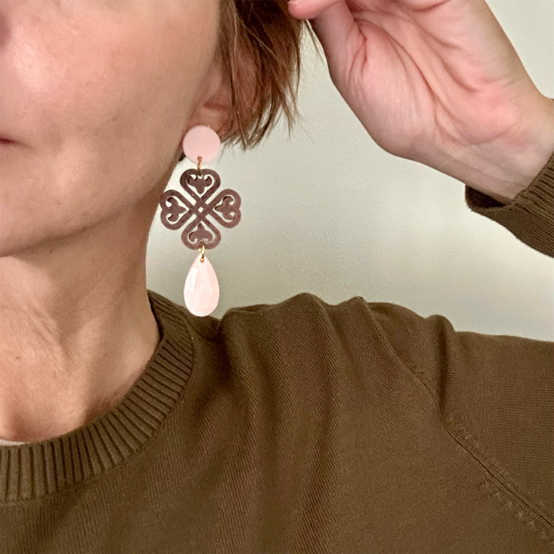 orecchini cuorifoglio : cioccolato - beige intenso melange - terra di siena - immagine 2