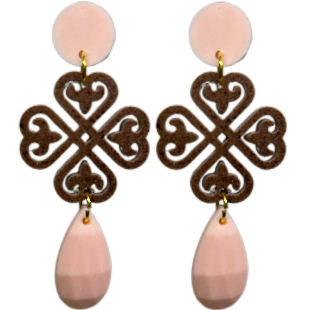 orecchini cuorifoglio : rosa baby - cicocolato - rosa baby