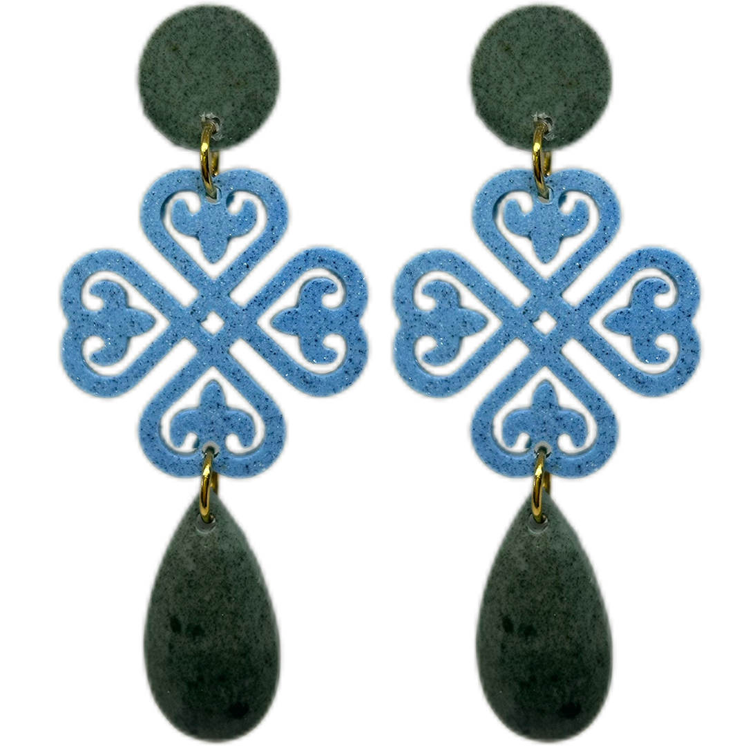 orecchini cuorifoglia : verdone militare - azzurro cobalto - verdone militare