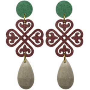 orecchini cuorifoglio : verde smeraldo - bordeaux - beige light