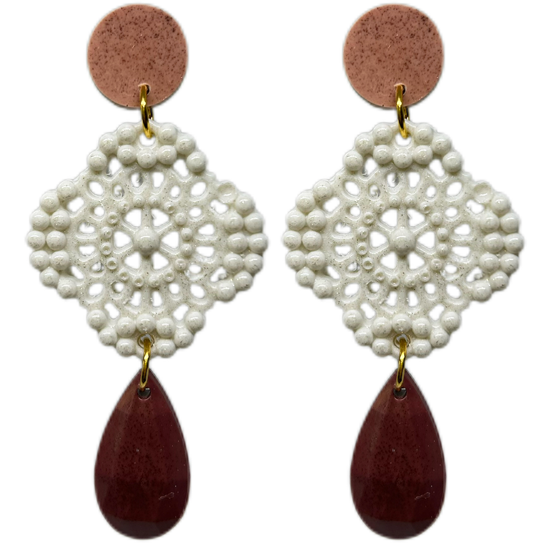 orecchini PIZZO: terroso - Grigio elefante light - bordeux