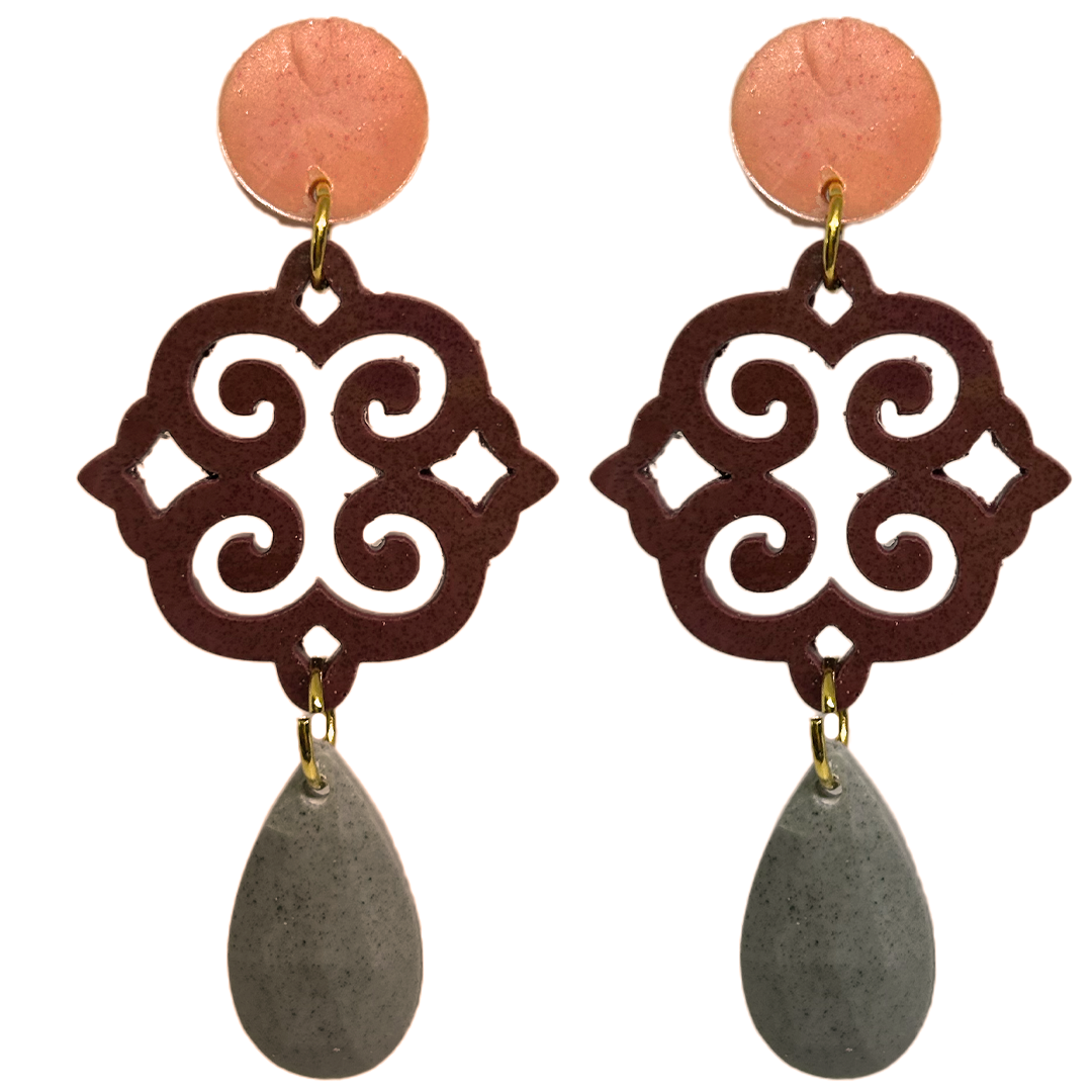 orecchini ROSONE: arancione light - bordeaux - grigio chiaro