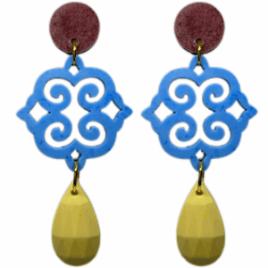 orecchini ROSONE: bordeaux - azzurro jeans pervinca - giallo burro