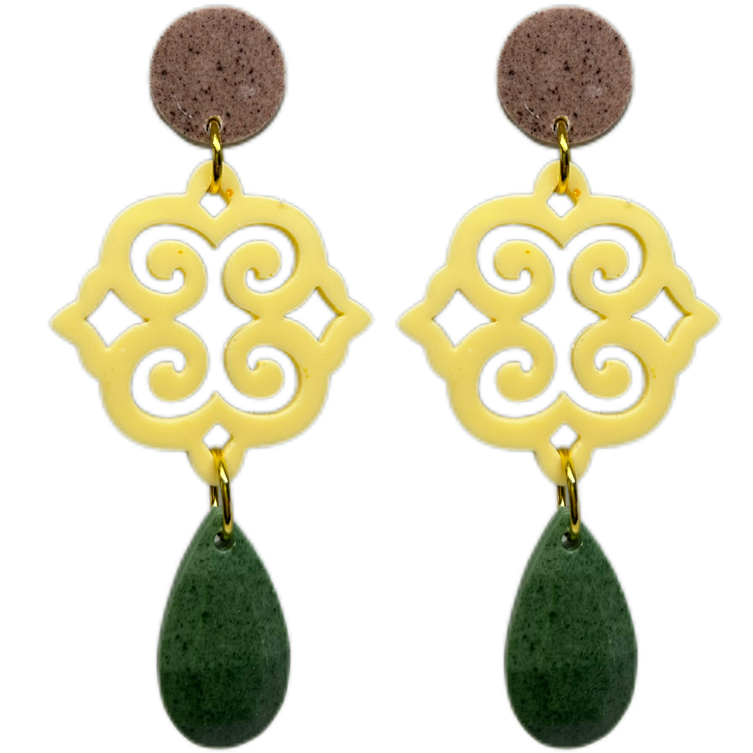 orecchini ROSONE: cioccolato light - giallo burro - verde foresta