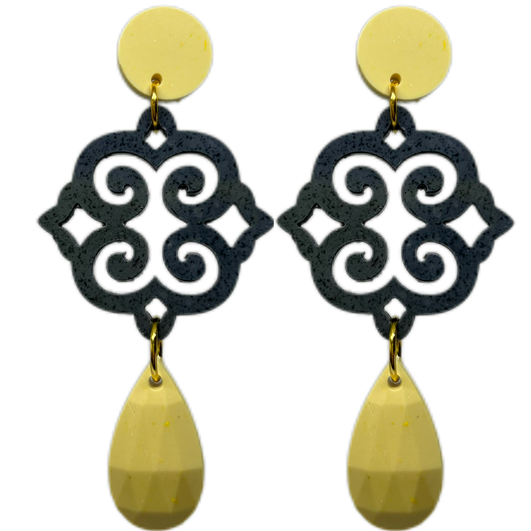 orecchini ROSONE: giallo burro - grigio scuro melange - giallo burro