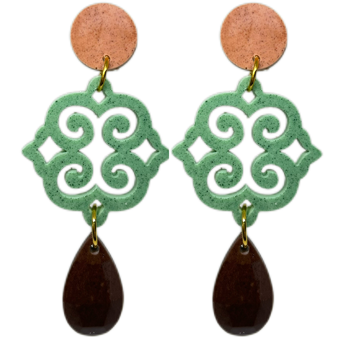 orecchini ROSONE: terra di siena - verde smeraldo soft - cioccolato intenso