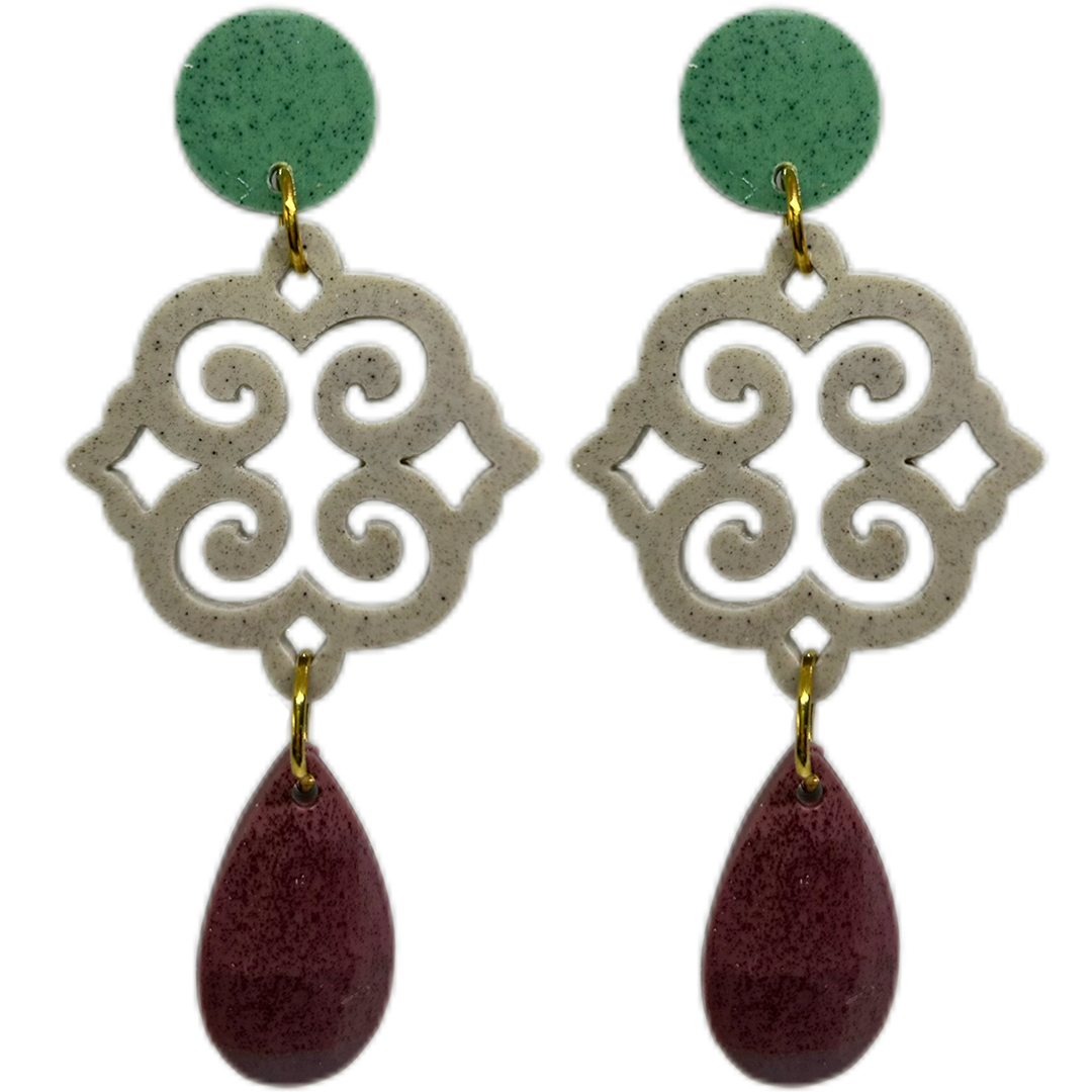 orecchini ROSONE: verde smeraldo - beige - bordeaux