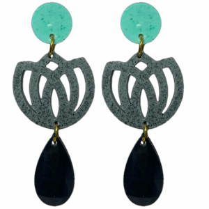 orecchini FIORE DI LOTO: racquamarina - grigio mélange - quasi nero