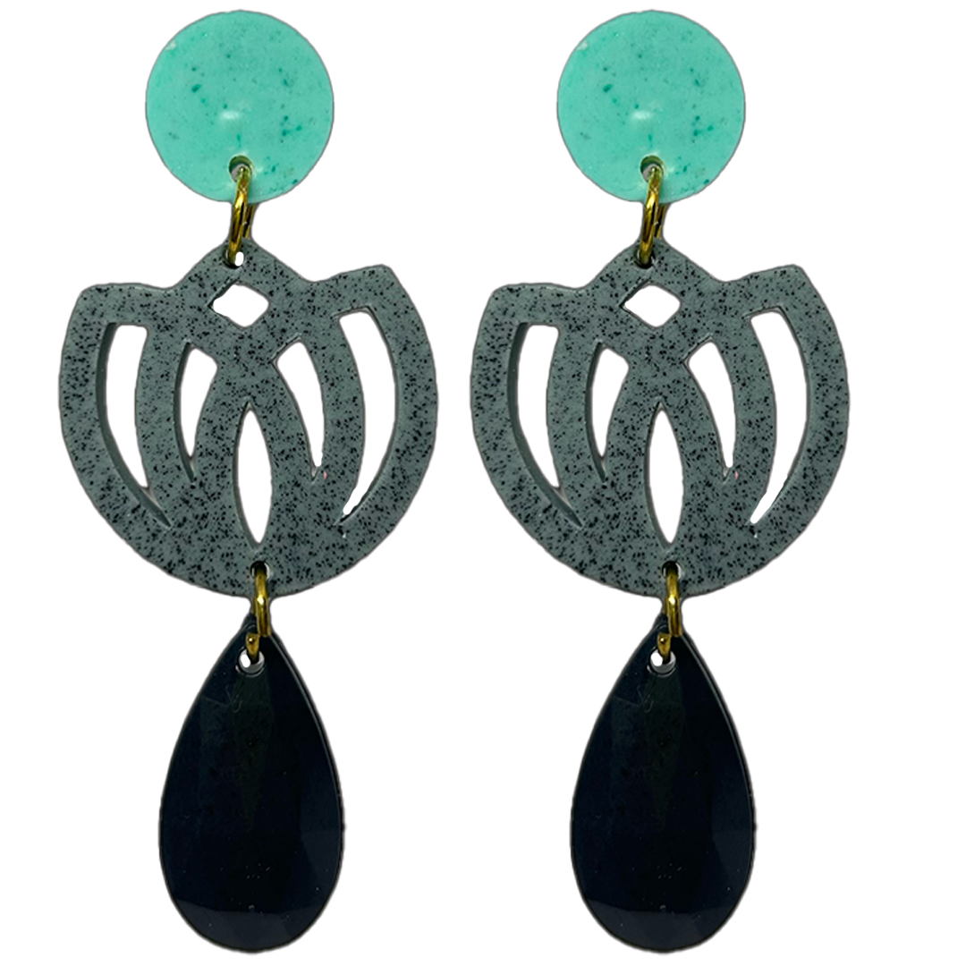 orecchini FIORE DI LOTO: racquamarina - grigio mélange - quasi nero