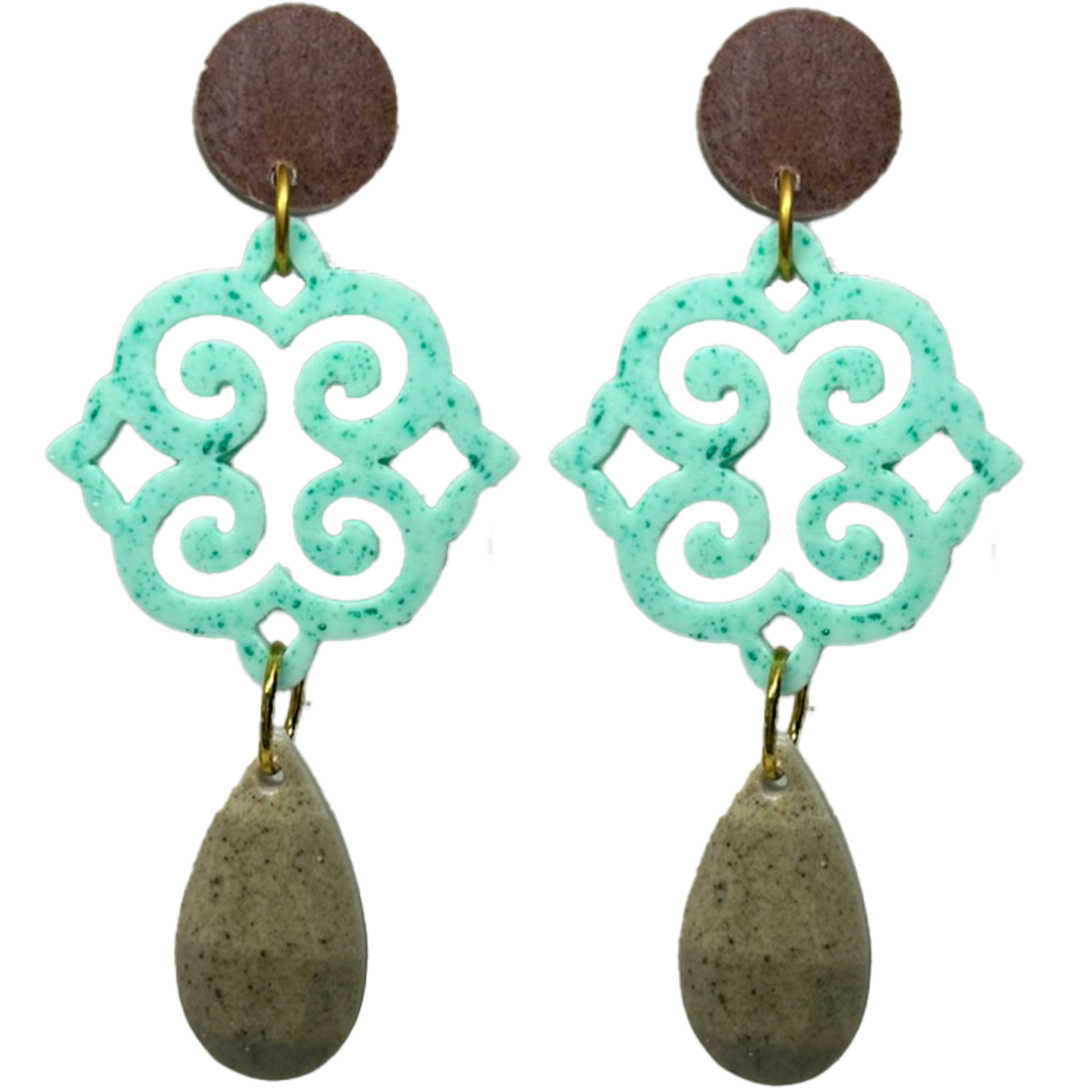 orecchini ROSONE: cioccolato - acquamarina - beige