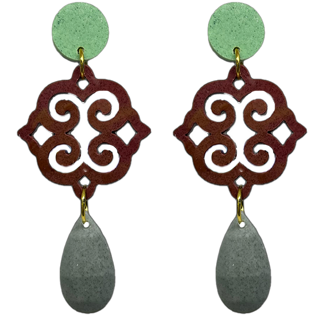 orecchini ROSONE: verde smeraldo light - bordeaux - grigio chiaro