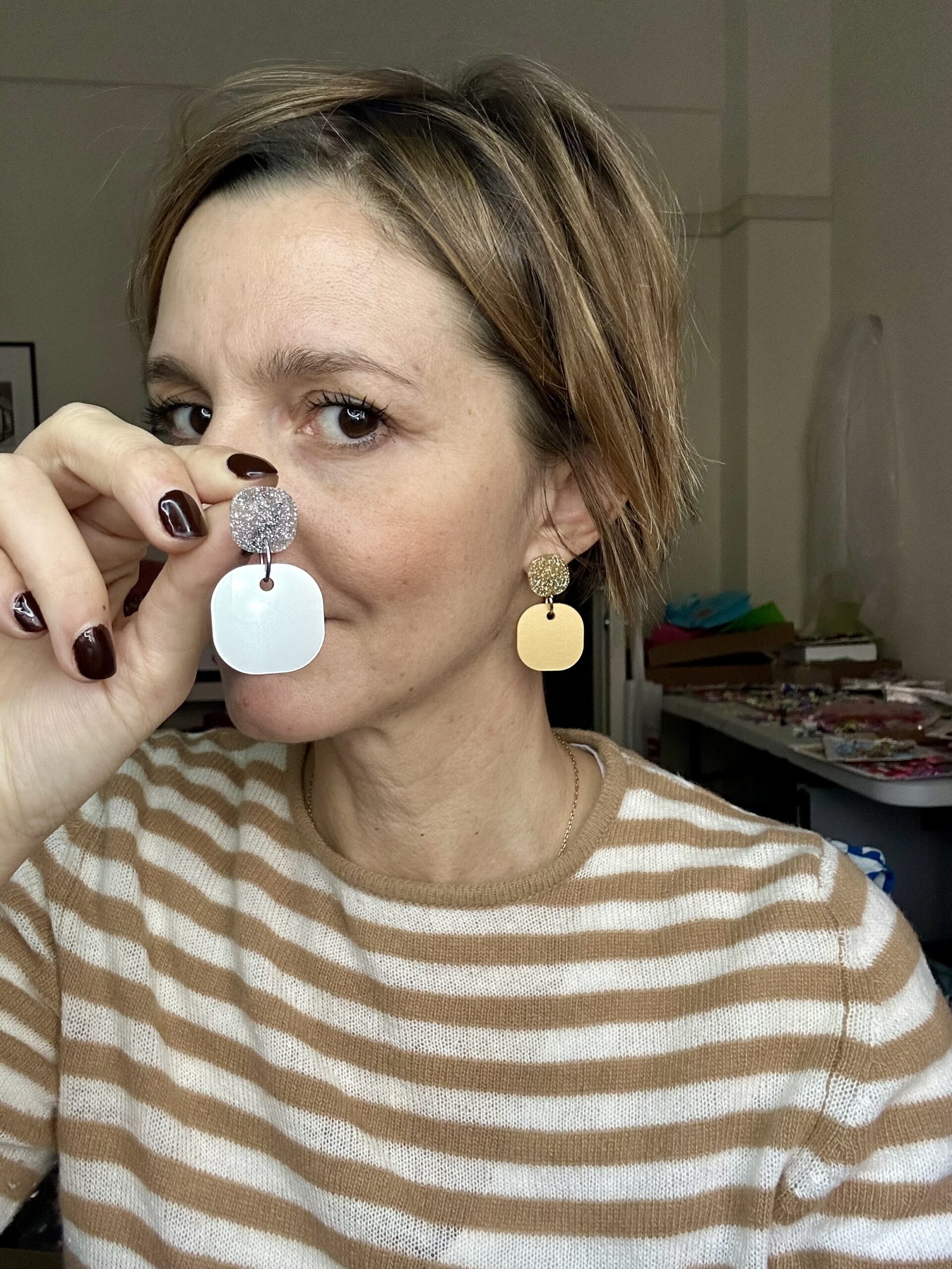 orecchini Quadratini : glitter argento - immagine 2