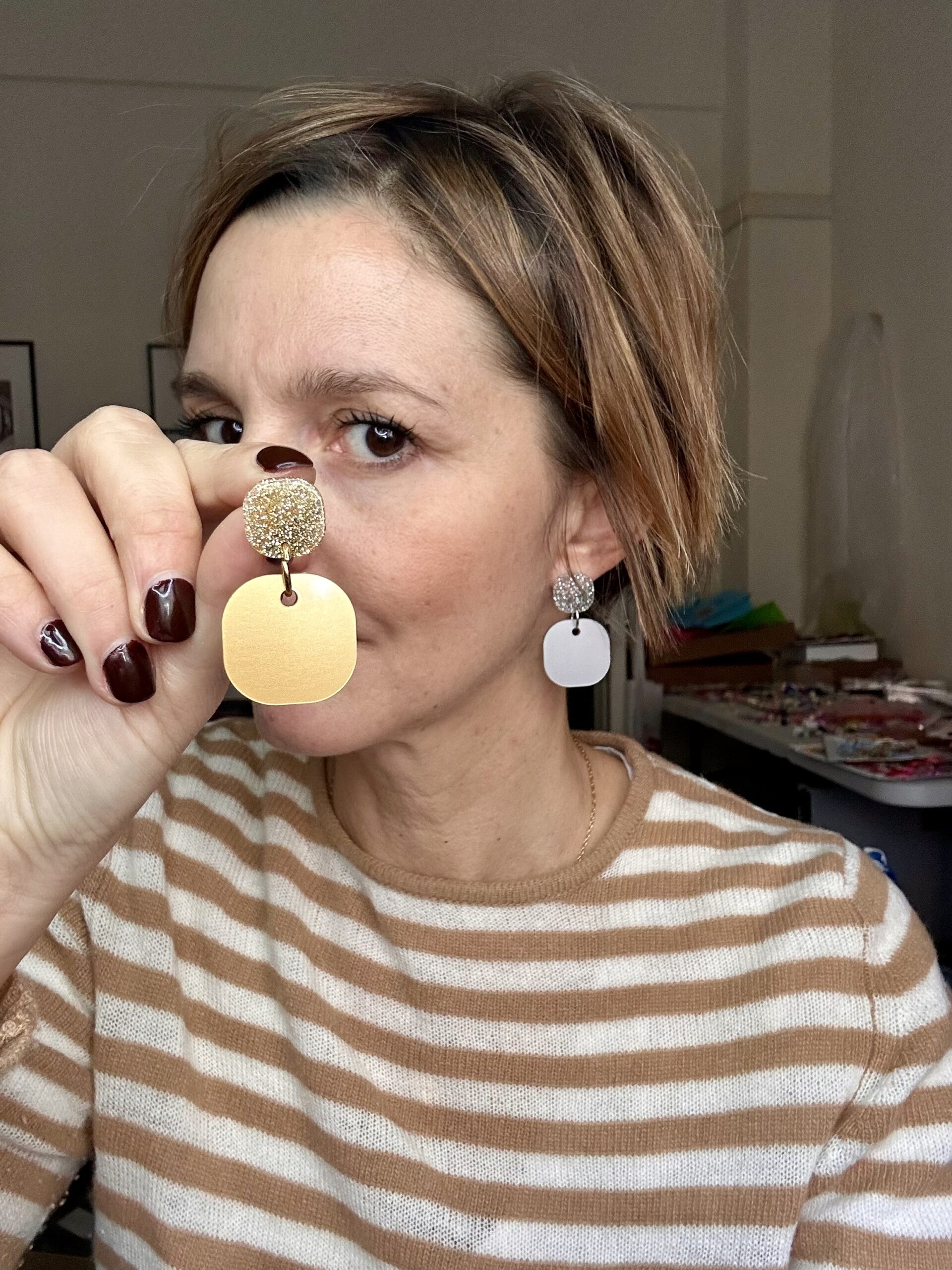 orecchini Quadratini : glitter argento - immagine 3