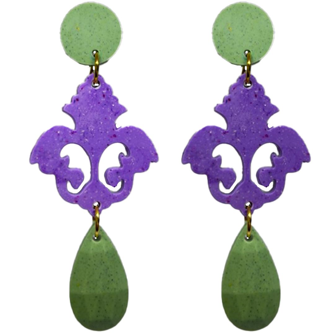 orecchini BAROCCO: verde smeraldo light - viola purple - verde smeraldo light