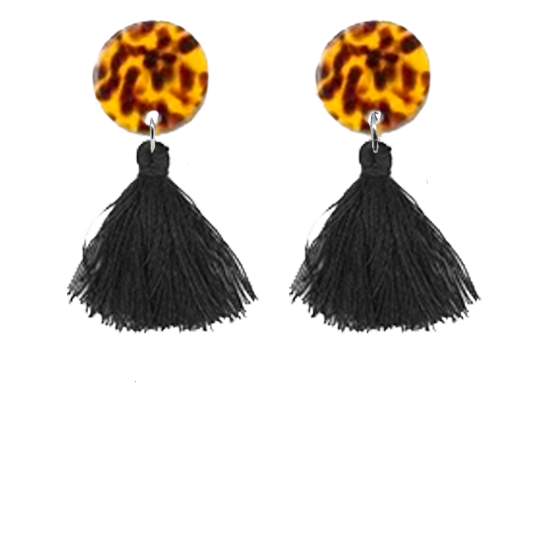 orecchini NAPPINA: leopartato marrone + nappina nera