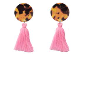 orecchini NAPPINA: tartarugato marrone + nappina rosa