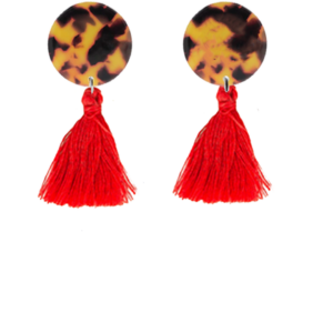 orecchini NAPPINA: tartarugato grande marrone + nappina rossa