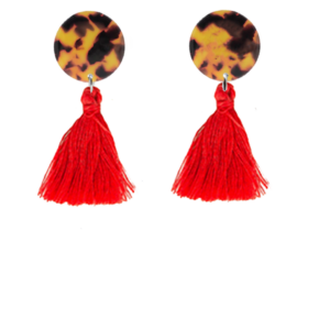 orecchini NAPPINA: tartarugato marrone + nappina rossa